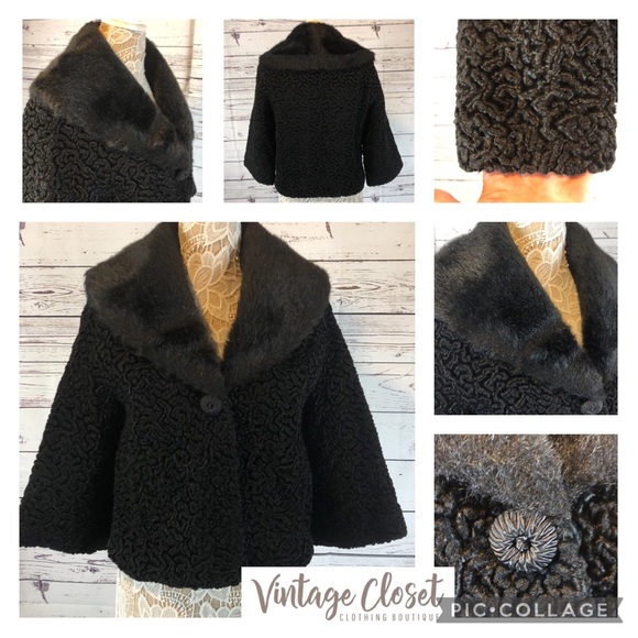 Vintage Persian coat in black with fur size medium - Picture 1 of 17